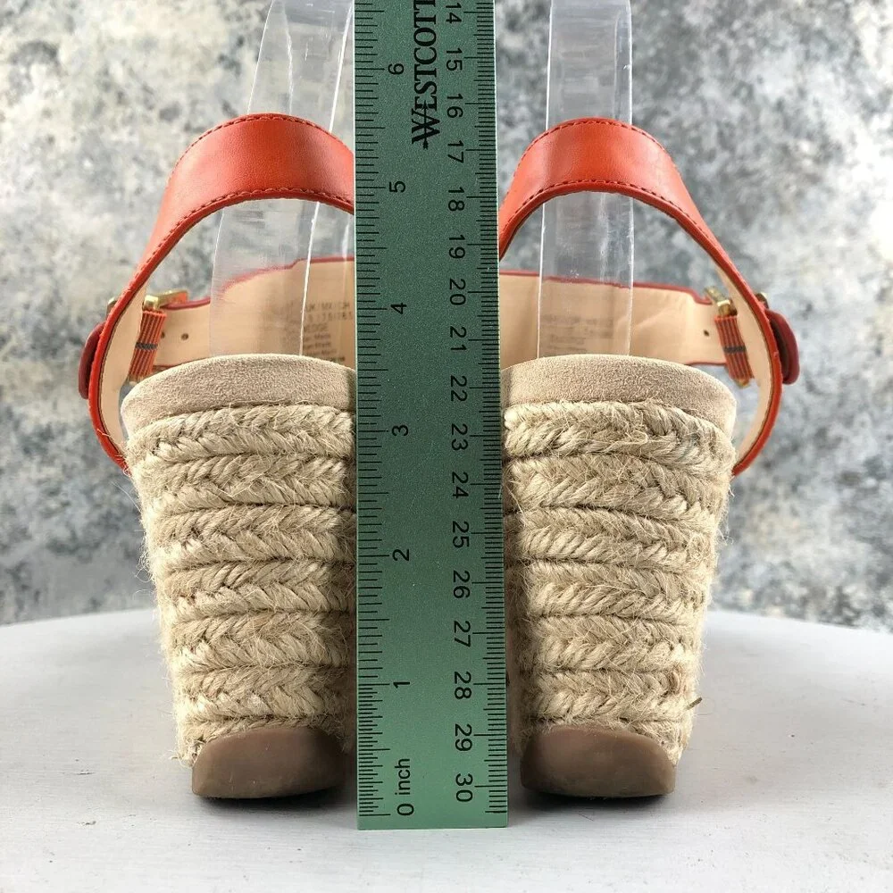 Reaction Kenneth Cole Women's Size 10 Card Wedge Orange Faux Leather Sandals